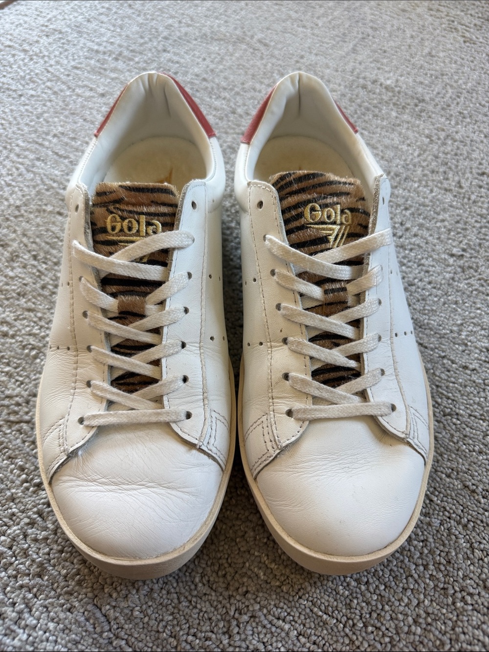 Gola Women’s White Sneakers with Zebra Tongue and Red Heel size 7